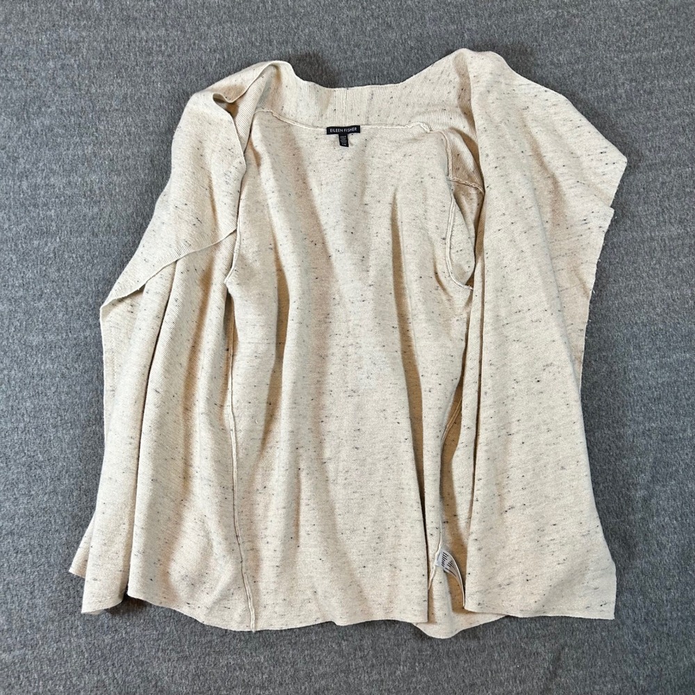 Eileen Fisher Speckled Open Front Cardigan Sweater Knit‎ Beige Large Wool Blend - Picture 2 of 7